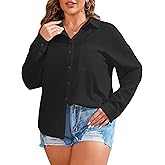 TAKEYAL Women's Plus Size Button Down Shirts Long Sleeve Polo Blouses Fall Business Casual Tops with Pocket