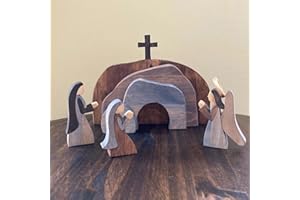 Easter Decorations for Home, Empty Tomb Easter Scene and Cross Decoration, Wooden Resurrection Scene Cross Jesus Tomb Tray Se