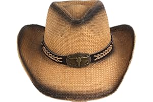 HERAON Classical Straw Cowboy Hat for Travel Wide Brimmed Cowboy for Boy Man Adults Panama Beach Straw Hat Beach