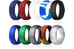 COOLOO Silicone Wedding Ring for Men, 10 Pack Affordable Silicone Rubber Wedding Bands Durable Comfortable Rings, Black White Blue Silver Gray