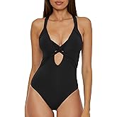 Becca Womens Color Code Twist Cut-Out One Piece Swimsuit, Plunge Neck, Adjustable, Tie Back, Bathing Suits for Women