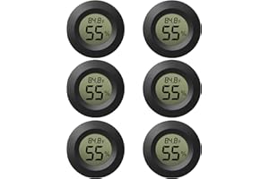 EEEKit 6 Pcs Mini Hygrometer Thermometer Digital LCD Monitor Indoor Outdoor Humidity Meter Gauge for Humidifiers Dehumidifiers Greenhouse Basement Babyroom, Black Round, Measure in Fahrenheit/Celsius