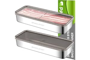 SPACLATIO Bacon Container for Refrigerator, 1 Pack 304 Stainless Steel Airtight Deli Meat Storage Containers with Lids for Fridge, Dishwasher Safe Food Storage Fruit Storage Containers(46 OZ)