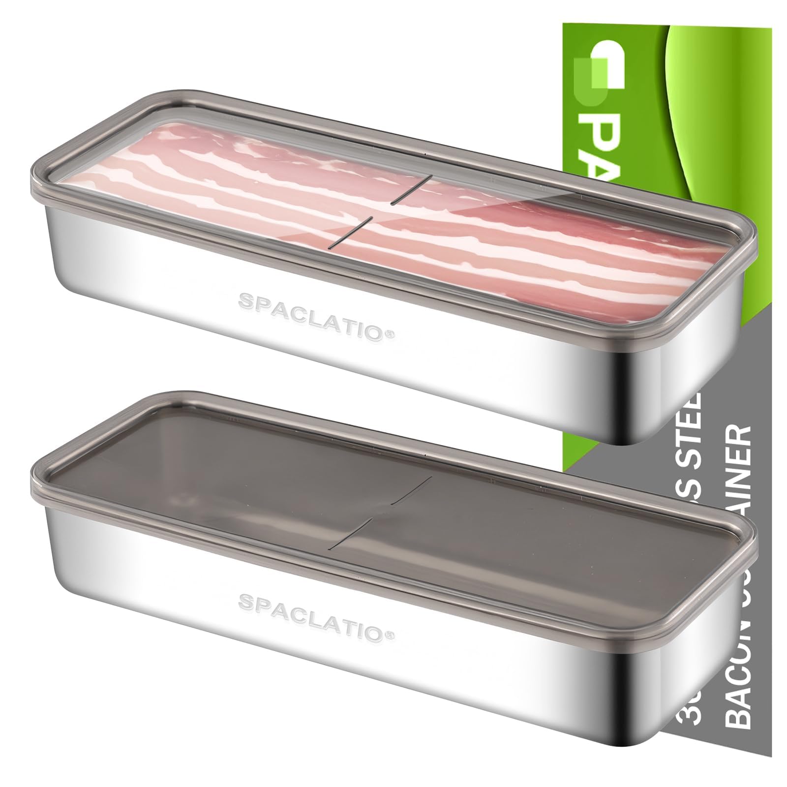 Photo 1 of 2 Pack Bacon Container for Refrigerator, 304 Stainless Steel Airtight Deli Meat Storage Containers with Lids for Fridge, Dishwasher Safe Food StorageContainers Fridge Organizers and Storage(46 OZ)
