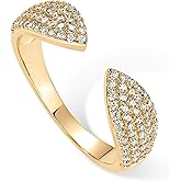PAVOI 14K Gold Plated Cuff Statement Ring for Women | Cubic Zirconia Eternity Bands | Open Stackable Rings for Women