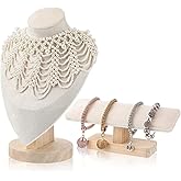 AceOrbit 2 Pcs Jewelry Display Stand Set Velvet Jewelry Bust Display Stand and T Bar Bracelet Holder for Necklaces Bracelets Chains Retail Boutique Shops Selling(Beige)