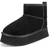 Mishansha Platform Mini Boots for Women, Warm Fleece Lined Suede Snow Boots, Non-Slip Ankle Winter Booties for Cold Weather