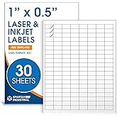 1" X 0.5" Matte White Printable Barcode Labels (30 Sheets, 4800 Stickers) | UPC Labels and Price Tags for Laser &amp; Inkjet Printers - Spartan Industrial Template R001