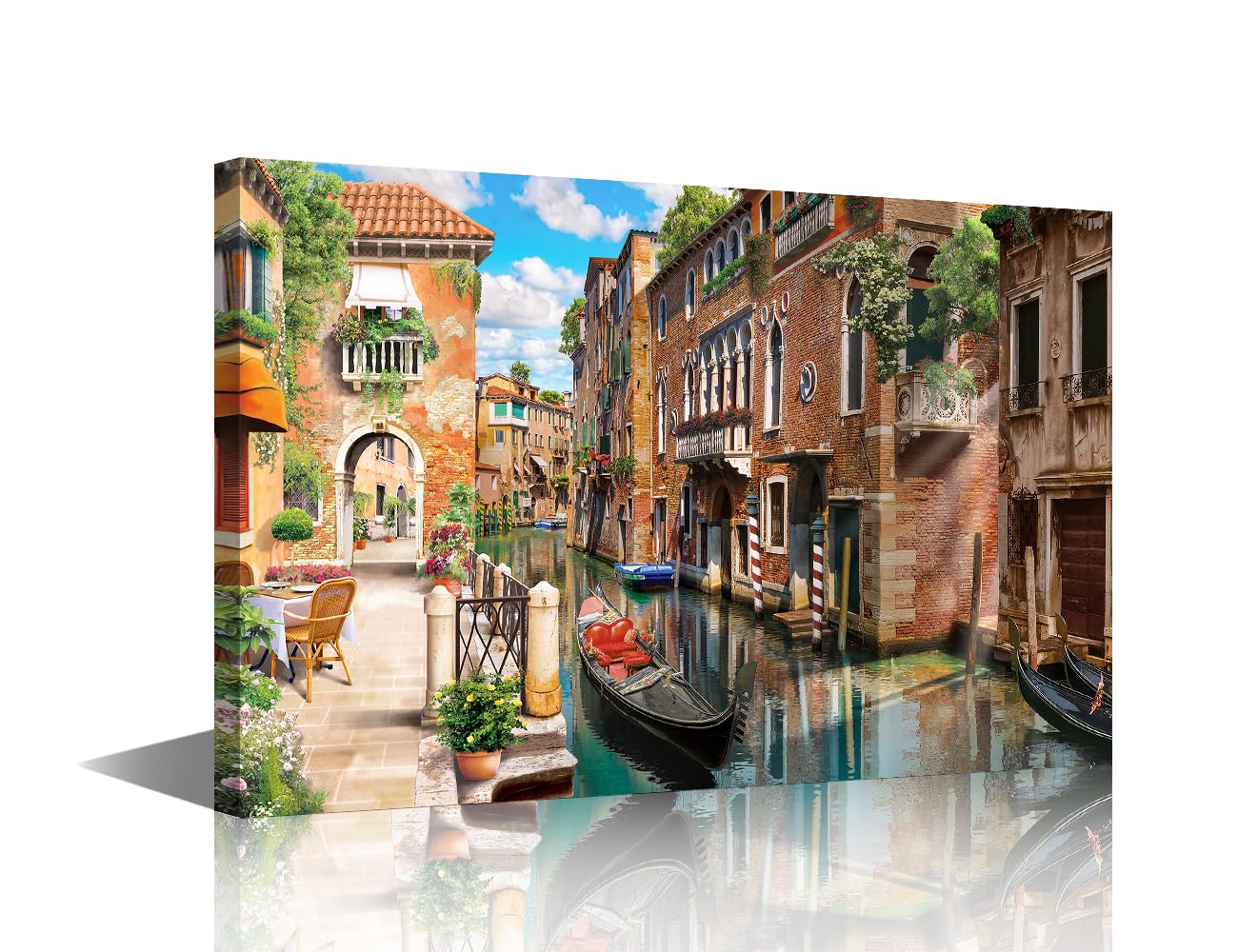 TISHIRON Street in Venice Canvas Prints Italy Canal in the City Wall Art Paintings Europe City Posters Stretched Pictures for Living Room Modern Home Decor Framed Wall Art Decorations, 24x16in