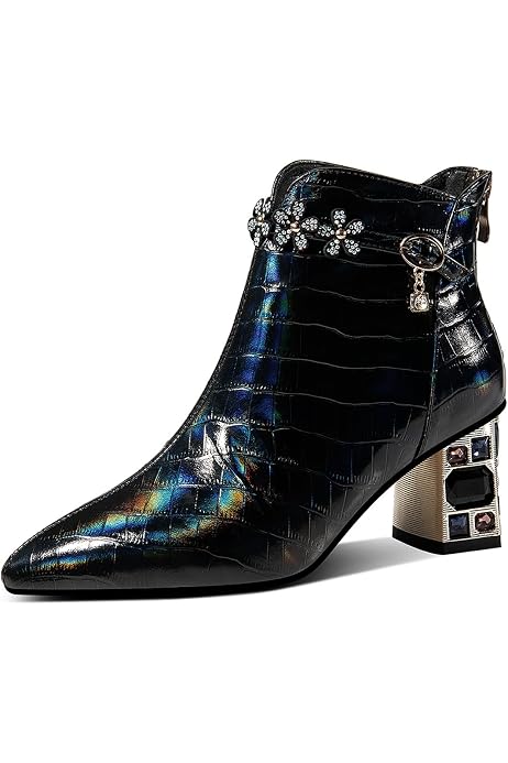 TinaCus Women's Patent Leather Ankle Booties – Pointed Toe, Block Heel & Lace-Up Style - View #4