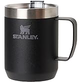 STANLEY Stay-Hot Camp Mug 8 oz | Press Fit Drink Through Lid | Cup for Coffee, Tea and Drinks | Insulated Stainless Steel Coffee Mug | BPA-Free | Black
