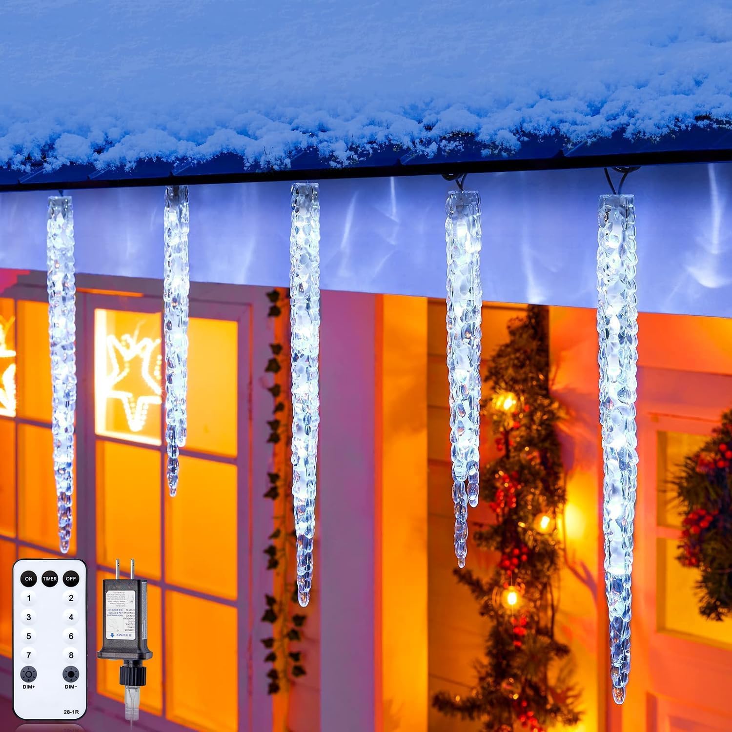 Photo 1 of Icicle Lights Outdoor 13.5ft With Remote - 20 Tubes 100 LED Christmas Lights, Waterproof Indoor for Tree Patio Roof Holiday Decor, Cool White