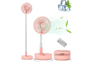 Primevolve Portable Oscillating Standing Fan,Rechargeable Battery Operated USB Floor Table Desk Fan with Remote, 4 Speed Settings Pedestal Fans for Bedroom Office Camping Fishing Travel Pink 7.7"