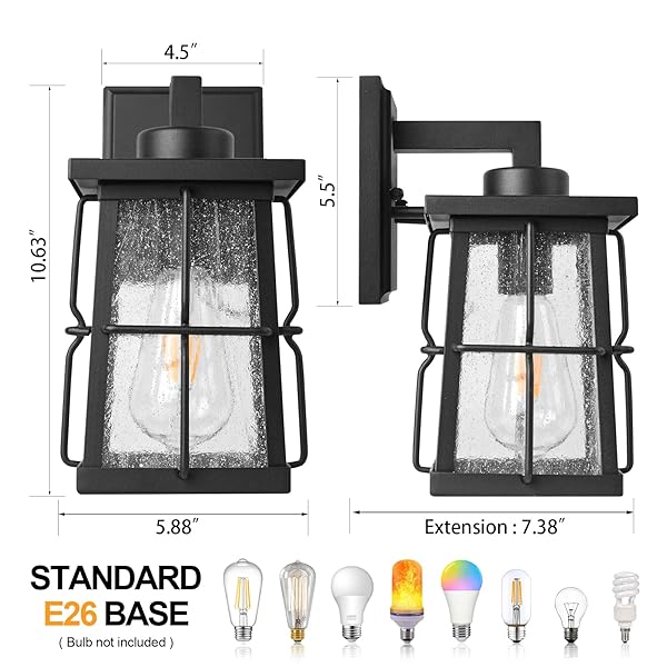 ALVIME OUTSIDE WALL LIGHTS, 10 INCH EXTERIOR FRONT PORCH LIGHT FIXTURES, WATERPROOF OUTDOOR WALL LANTERN FOR HOUSE FRONT DOOR, ENTRYWAY, GARAGE, PATIO, E26 BASE&CLEAR SEEDY GLASS