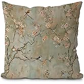 Likjad Chinoiserie Floral Pillow Covers 18x18, Grandmillennial Home Decor, Vintage Cherry Blossom Bird Botanical Decorative Throw Pillow Covers for Home Room Bedroom Decor
