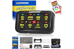 AUXPOWER RGB 8 Gang Switch Panel with App Control Toggle Momentary Pulsed Multifunction 12V Switch Panel for Truck Circuit Co
