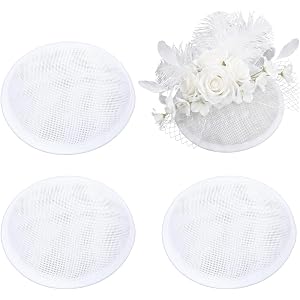 Elegaperma 4pcs Fascinator Base with Headband White, 5 Inch Linen Mesh Millinery Round Hat Base for DIY Wedding Party Fascina