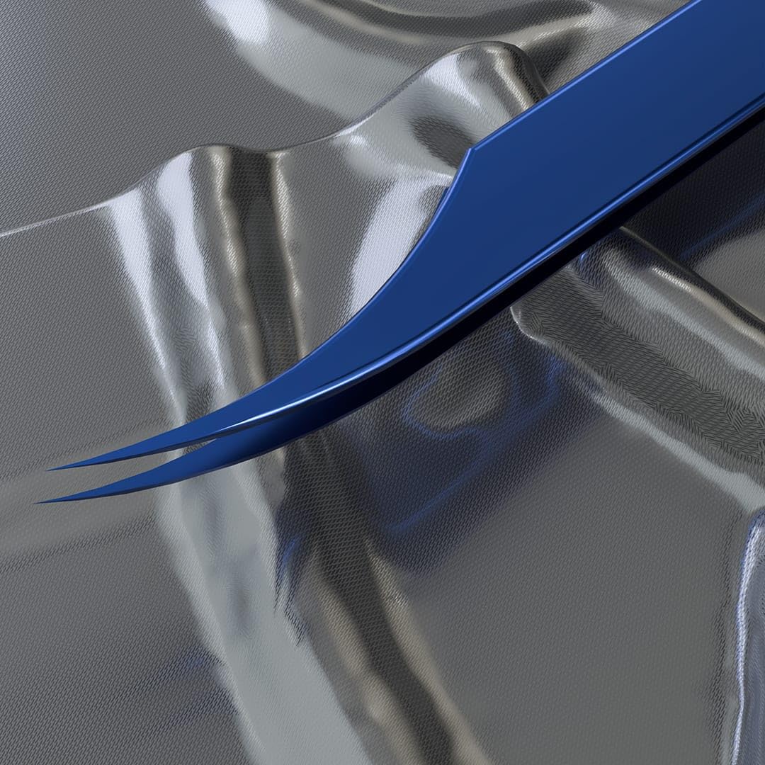 Professional Stainless Steel Tweezers Eyelash Tweezers Professional ‎Original Vetus Curved Isolation Tweezers MSC-18 by Imperial Lash ltd (Blue)