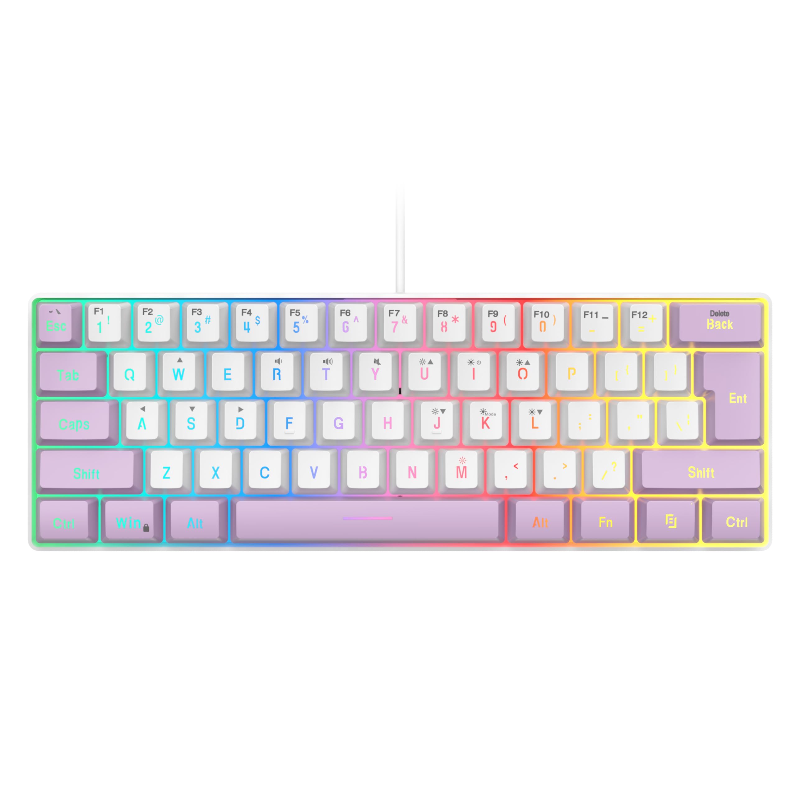 SAMA Gaming Keyboard 60 Percent, 61 Keys RGB Backlit Wired, Waterproof, Compact & Portable for PC/Mac Gamer, Travel & Business Trip - White Purple