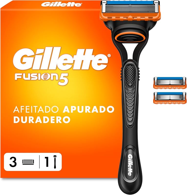 Fusion5 Navalha de barbear masculina, 1 Gillette Shaver, 3 recargas, com Fita de Gel Lubrificante para um deslize suave e 5 lâminas para um barbear fechado de longa duração — foto 1 de 7