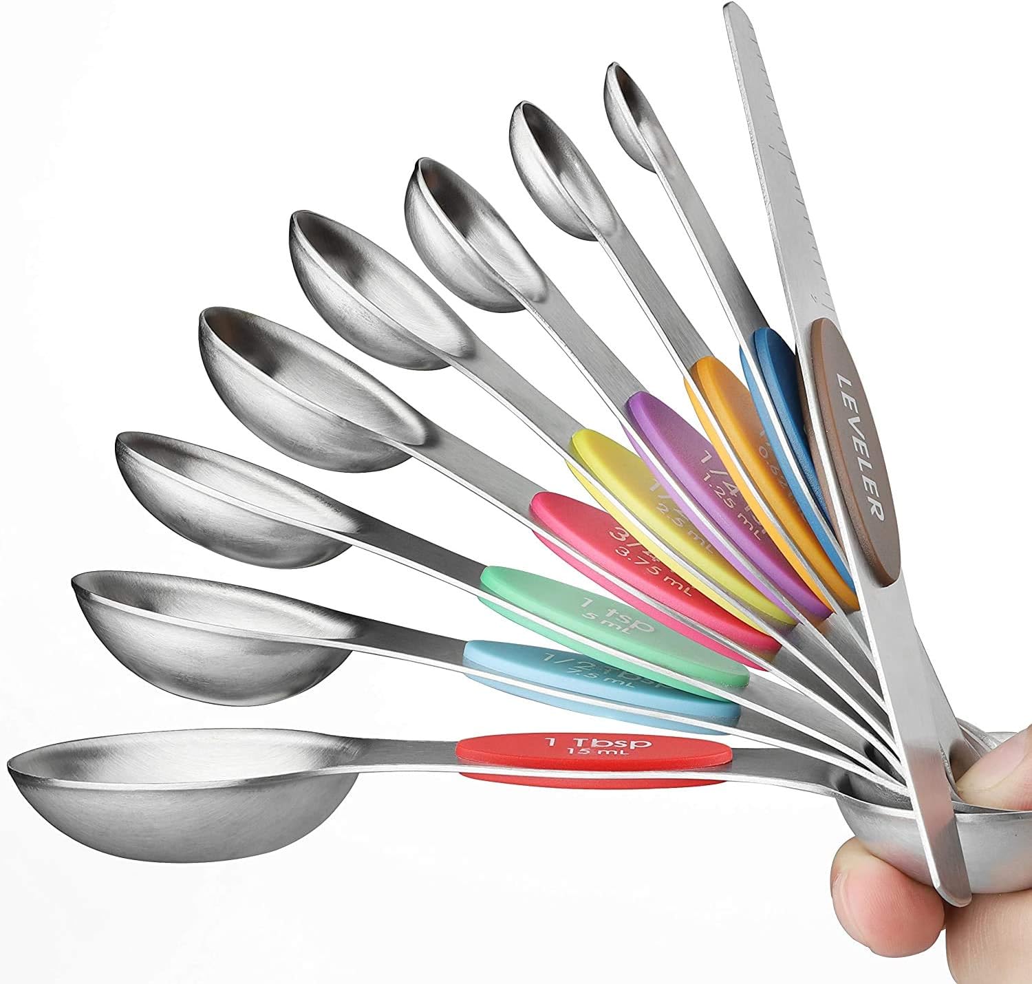 13 Piece Stainless Steel Measuring Spoons Set, Including 7 Double Sided Magnetic Measuring Spoons, 1 Leveler and 5 Mini Measuring Spoons, for Dry and Liquid Ingredients, Fits in Spice Jar (Multicolor): Kitchen & Dining