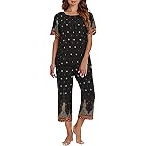 Ekouaer Women's Two Piece Lounge Set Short Sleeve Shirt and Capri Pants Mumu Pajama with Pockets Loungewear Pjs Sets S-2XL