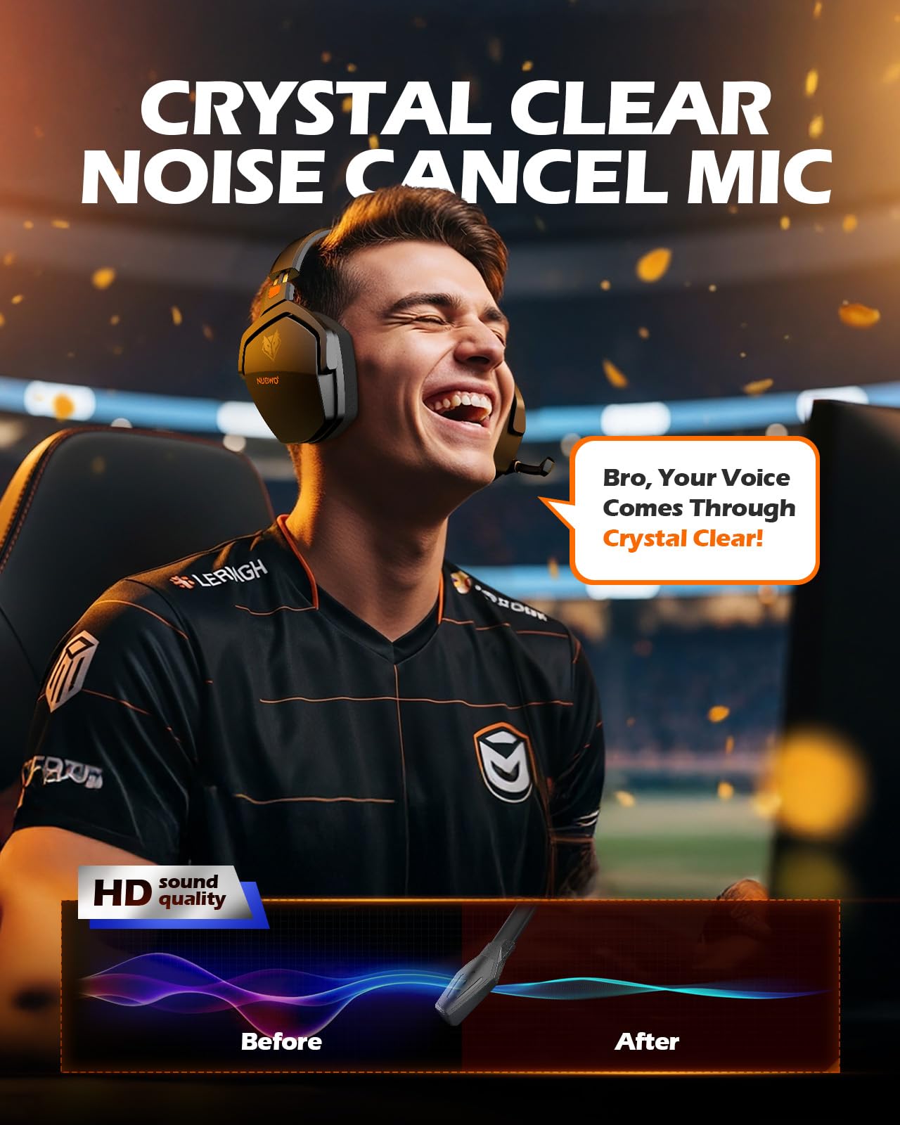 NUBWO G06 Dual Wireless Gaming Headset mit Mikrofon für PS5, PS4, PC, Mobile: 2.4 GHz Wireless + Bluetooth - 100 Stunden - 50mm -Treiber - Orange 7