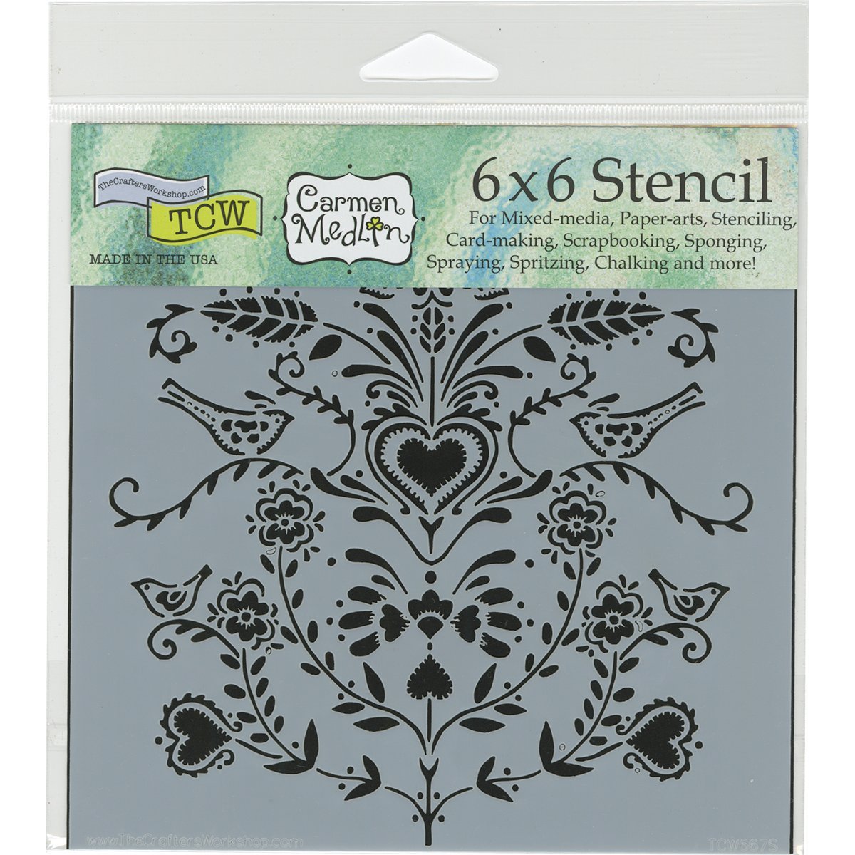 The Crafters Workshop TCW667s "Scandi Flowers" Stencil, Transparent, 6 x 6-Inch (18 x 16 x 0.1 cm)