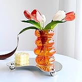 BLOFLO Transparent Glass Hydroponic Flower Vase, 7-Inch Orange Glass Vase, Four-Layer Geometric Glass Floral Vase for Home Décor, Modern Bubble Glass Vase for Home Office Wedding Table (Orange)