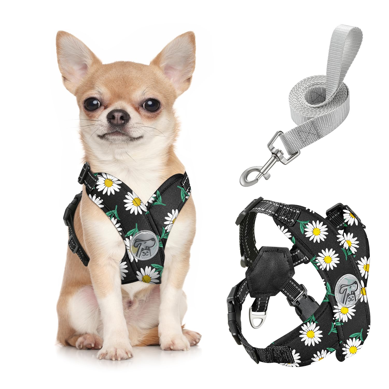 Photo 1 of Pawaboo Small Dog Harness and Leash Set, Puppy Harness X-Frame No Pull No Choke, Dog Vest Harness Adjustable for Small Medium Sized Dogs,Soft Breathable Pet Harness for Walking Outing, S, Black Daisy