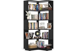 Corner Bookshelf, 5 Tier Corner Bookcases with Baffles Etagere Shelf, Display Stand Storage Rack for Living Room Home Office,