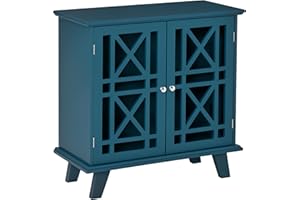 HOMCOM Storage Cabinet with Fretwork Doors and Shelf, Modern Freestanding Sideboard, Buffet, Blue
