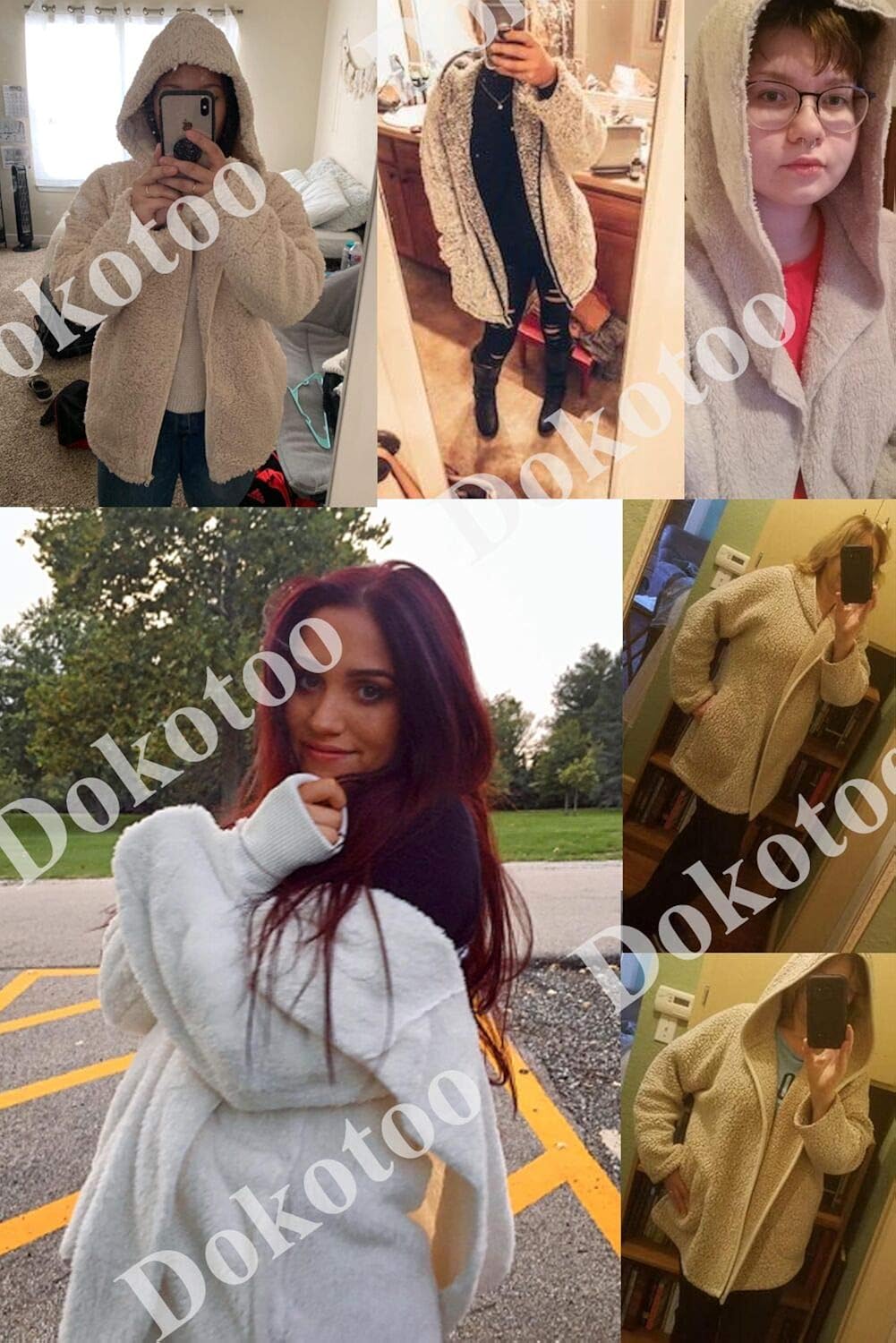 Dokotoo Womens Long Sleeve Solid Fuzzy Fleece Open Front Hooded Cardigans Jacket Coats Outwear with Pocket at  Women's Coats Shop