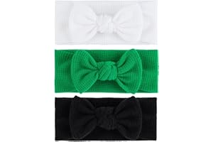 Lanmerry St. Patrick's Day Baby Headbands with Bows Green Baby Bow Waffle Elastics Baby Hair Bows Hair Accessories Newborn Infant Toddler Hairbands Headwrap Kids 3 Packs Black White Green