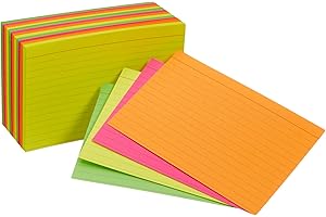 Amazon Basics Ruled Index Flash Cards, Assorted Neon Colored, 4x6 Inch, 300-Count