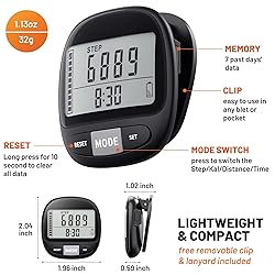 3D Pedometer for Walking with Clip and