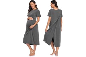 AJOHC Open Back Hospital Gowns for Women Post Surgery Dress Tear Away Snap Button Adaptive Nursing Nightgown Maternity Robe