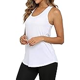 PRIMODA Womens Loose Fit Racerback Tank Top Sleeveless Tops Summer Scoop Neck Curved Hem Tanks
