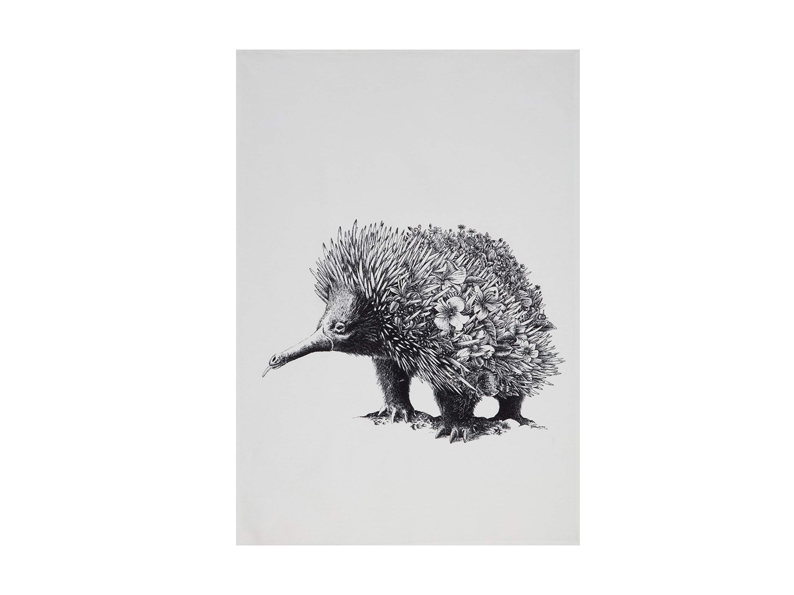 Maxwell & Williams Tea Towel with Echidna Design, 100% Indian Cotton, White, 50 x 70 cm — image 1