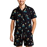 CANADA WEATHER GEAR Mens Beach Outfit Set - 2 Piece Short Sleeve Button Down Hawaiian Shirt for Men and Mens Swim Shorts Set