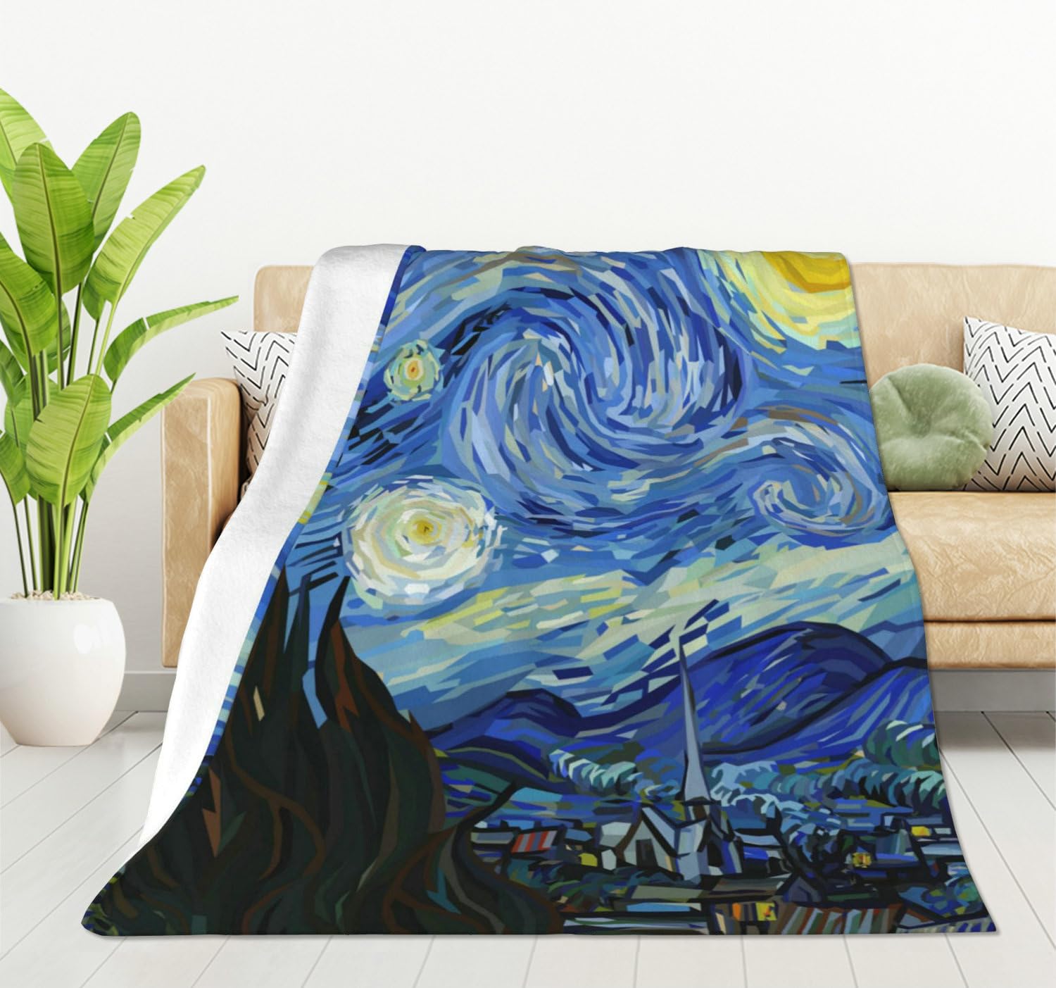 HGOD DESIGNS Classic Arts Starry Night Flannel Fleece Bed Blanket Throw Blanket Lightweight Cozy Plush Blanket for Bedroom Living Rooms Sofa Couch 100x130cm