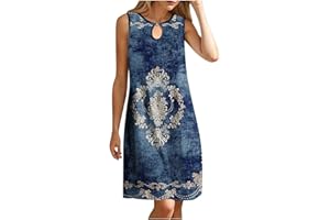 yardsong Summer Dresses for Women 2024 Trendy Keyhole Sleeveless Tank Sundress Boho Floral Print Casual Beach Mini Dress