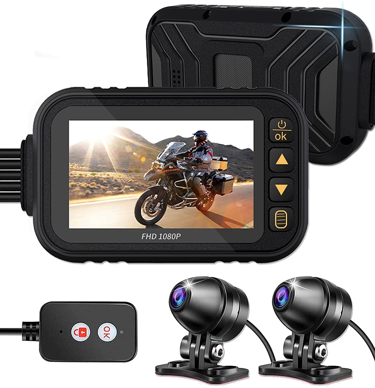 OBEST All Waterproof 1080P Motorcycle Dash cam, 3.0" IPS Screen Motorbike Camera, 130 Wide Angle Front and Rear Camera, Motorbike Recorder with Night Vision (8-64G C10 SD Card)