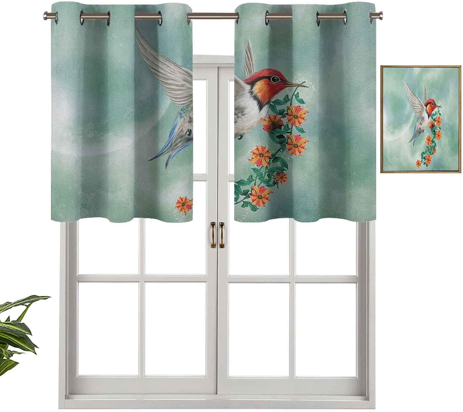 Hiiiman Cenefa moderna para ventana, diseño floral, diseño de colibrí
