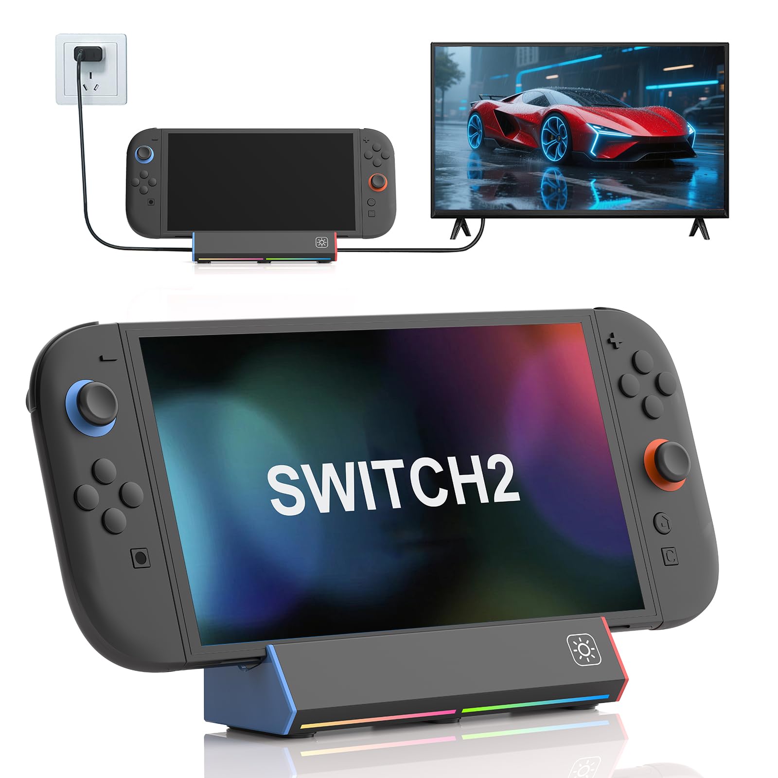 iPLYGAM Switch 2 TV Dock for Nintendo Switch 2, Portable Switch 2 Docking Station Replacement 4K High Definition HDMI/Type C/3.0 USB Port LED Light for Official Nintendo Switch 2