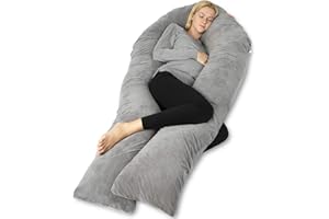 QUEEN ROSE U-Shaped Pregnancy Pillow - Maternity Pillow for Back Pain and Side Sleeping -with Washable Velvet Cover,Gray