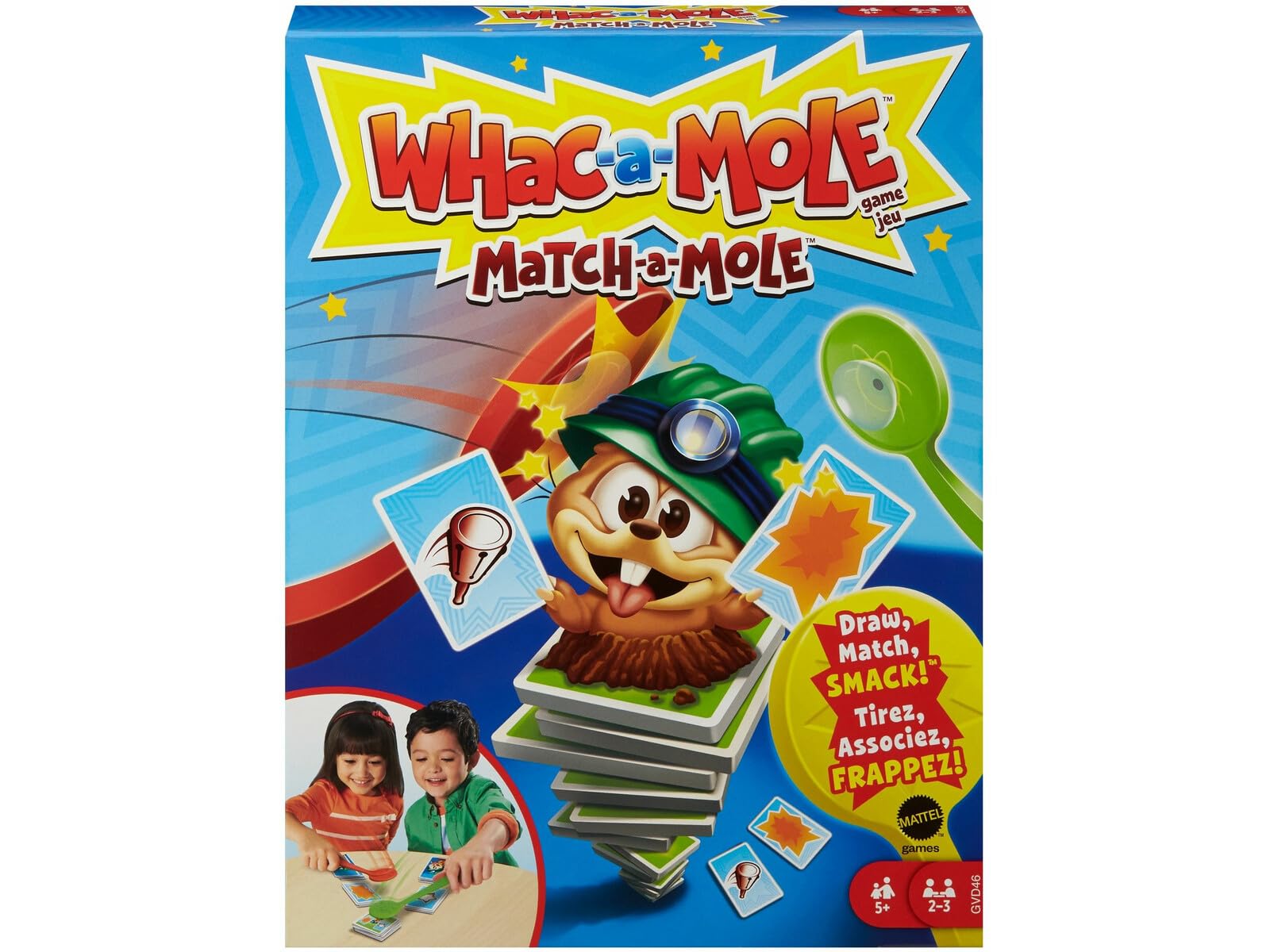 Mattel Games GVD46 - Hau den Maulwurf! Card Game for Children with Mole Swatter for 2 to 3 Players from 5 Years