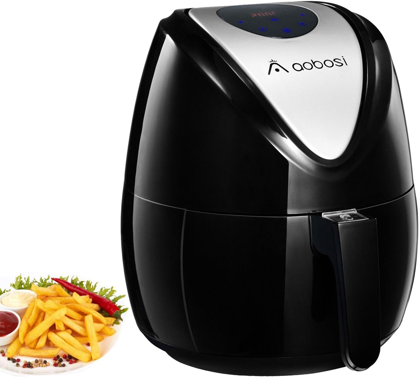 Aaobosi 3.7QT Digital Air Fryer Oil Free Low Fat Healthier Smokeless Cooker LED Touch Display with Programmable Cooking Settings, Non-Stick Detachable Safe Basket 3.6QT/1300W +Free Recipe Cookbook