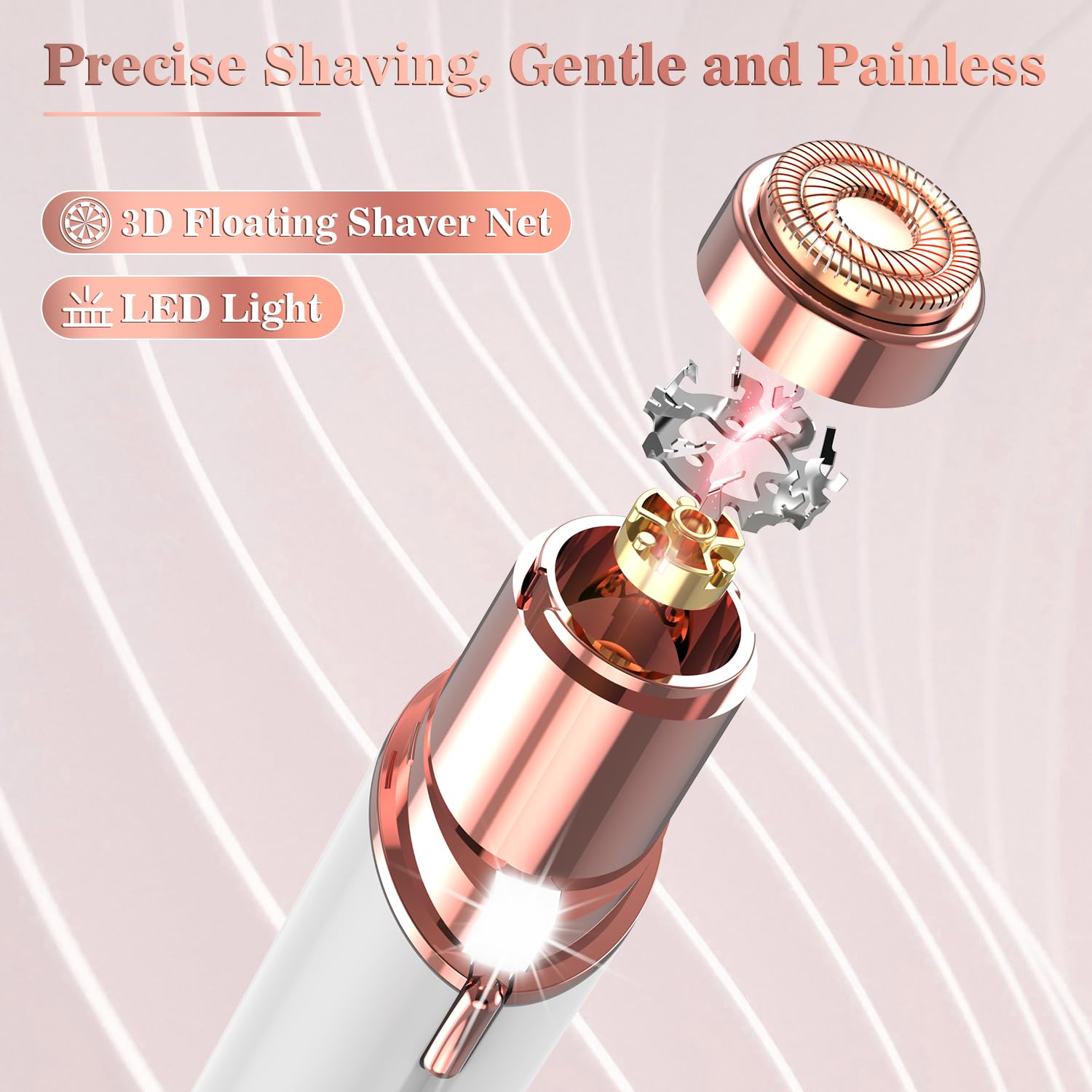 Facial Hair Remover for Women, Face Hair Trimmer, Rechargeable Women's Facial Shaver, Painless Lady Shavers for Women for Face Hair, Upper Lips, Peach Fuzz, Bikini Body-White