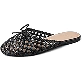 Synchoiss Woven Flat Sandals for Women Slip on Mesh Flats with Bow Knot Decoration Round Toe Espadrilles Slides Summer Mules Trendy